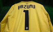 26 March 2024; The jersey of Republic of Ireland goalkeeper Gavin Bazunu hangs in the dressing room before the international friendly match between Republic of Ireland and Switzerland at the Aviva Stadium in Dublin. Photo by Stephen McCarthy/Sportsfile