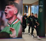 26 March 2024; Seamus Coleman and Sammie Szmodics of Republic of Ireland arrive before the international friendly match between Republic of Ireland and Switzerland at the Aviva Stadium in Dublin. Photo by Stephen McCarthy/Sportsfile