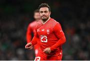 26 March 2024; Xherdan Shaqiri of Switzerland celebrates after scoring his side's first goal during the international friendly match between Republic of Ireland and Switzerland at the Aviva Stadium in Dublin. Photo by Tyler Miller/Sportsfile