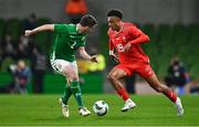 26 March 2024; Dan Ndoye of Switzerland in action against Seamus Coleman of Republic of Ireland during the international friendly match between Republic of Ireland and Switzerland at the Aviva Stadium in Dublin. Photo by Ben McShane/Sportsfile