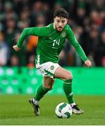 26 March 2024; Mikey Johnston of Republic of Ireland during the international friendly match between Republic of Ireland and Switzerland at the Aviva Stadium in Dublin. Photo by Stephen McCarthy/Sportsfile
