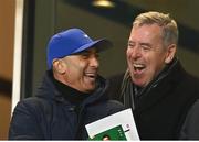 26 March 2024; Former Chelsea and Aston Villa manager Roberto Di Matteo, left, and Chairman of the FAI international and high performance committee Packie Bonner before the international friendly match between Republic of Ireland and Switzerland at the Aviva Stadium in Dublin. Photo by David Fitzgerald/Sportsfile