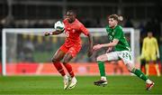 26 March 2024; Denis Zakaria of Switzerland in action against Nathan Collins of Republic of Ireland during the international friendly match between Republic of Ireland and Switzerland at the Aviva Stadium in Dublin. Photo by Ben McShane/Sportsfile