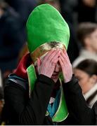 26 March 2024; A Republic of Ireland supporter reacts at the final whistle of the international friendly match between Republic of Ireland and Switzerland at the Aviva Stadium in Dublin. Photo by David Fitzgerald/Sportsfile
