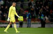 26 March 2024; Republic of Ireland goalkeeper Gavin Bazunu after the international friendly match between Republic of Ireland and Switzerland at the Aviva Stadium in Dublin. Photo by David Fitzgerald/Sportsfile