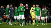 26 March 2024; Republic of Ireland interim head coach John O'Shea and his players applaud supporters after the international friendly match between Republic of Ireland and Switzerland at the Aviva Stadium in Dublin. Photo by David Fitzgerald/Sportsfile