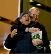 26 March 2024; Former Chelsea and Aston Villa manager Roberto Di Matteo, left, and Chairman of the FAI international and high performance committee Packie Bonner before the international friendly match between Republic of Ireland and Switzerland at the Aviva Stadium in Dublin. Photo by David Fitzgerald/Sportsfile