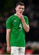 26 March 2024; Dara O'Shea of Republic of Ireland reacts during the international friendly match between Republic of Ireland and Switzerland at the Aviva Stadium in Dublin. Photo by Stephen McCarthy/Sportsfile