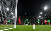 26 March 2024; Adam Idah of Republic of Ireland attempts an overhead kick during the international friendly match between Republic of Ireland and Switzerland at the Aviva Stadium in Dublin. Photo by Stephen McCarthy/Sportsfile