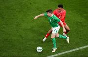 26 March 2024; Seamus Coleman of Republic of Ireland in action against Dan Ndoye of Switzerland during the international friendly match between Republic of Ireland and Switzerland at the Aviva Stadium in Dublin. Photo by Michael P Ryan/Sportsfile