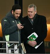26 March 2024; FAI director of football Marc Canham, left, and chairman of the FAI international and high performance committee Packie Bonner before the international friendly match between Republic of Ireland and Switzerland at the Aviva Stadium in Dublin. Photo by Ben McShane/Sportsfile