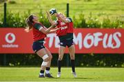 27 March 2024; Leah Tarpey, left, and Béibhinn Parsons during an Ireland Women's Rugby squad training session at the IRFU High Performance Centre on the Sport Ireland Campus in Dublin. Photo by Seb Daly/Sportsfile