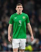 26 March 2024; Dara O'Shea of Republic of Ireland during the international friendly match between Republic of Ireland and Switzerland at the Aviva Stadium in Dublin. Photo by Stephen McCarthy/Sportsfile