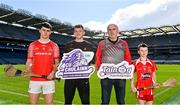 27 March 2024; In attendance, from left, Knockbridge hurler Cormac Ludon, Louth hurler Paddy Lynch, Knockbridge U14 selector and manager Declan Fehily and Knockbridge youth hurler Cian Fehily during the Táin Óg & Cúchulainn Launch at Croke Park in Dublin. Photo by Ben McShane/Sportsfile