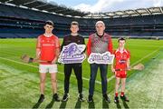 27 March 2024; In attendance, from left, Knockbridge hurler Cormac Ludon, Louth hurler Paddy Lynch, Knockbridge U14 selector and manager Declan Fehily and Knockbridge youth hurler Cian Fehily during the Táin Óg & Cúchulainn Launch at Croke Park in Dublin. Photo by Ben McShane/Sportsfile