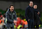 26 March 2024; Republic of Ireland assistant coach Paddy McCarthy and interim head coach John O'Shea, right, during the international friendly match between Republic of Ireland and Switzerland at the Aviva Stadium in Dublin. Photo by Stephen McCarthy/Sportsfile