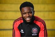27 March 2024; James Akintunde sits for a portrait during a Bohemians media conference at Dalymount Park in Dublin. Photo by Seb Daly/Sportsfile