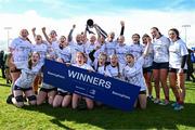 27 March 2024; The Midlands team celebrate with the cup after the BearingPoint Sarah Robinson Cup Round 5 match between Midlands and North East at Carlow Institute of Technology in Carlow. Photo by Tyler Miller/Sportsfile