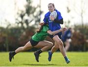 27 March 2024; Vivien Harris of North Midlans is tackled by Lucia Whelan of South East during the BearingPoint Sarah Robinson Cup Round 5 match between South East and North Midlands at Carlow Institute of Technology in Carlow. Photo by Tyler Miller/Sportsfile