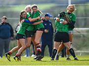 27 March 2024; The South East team celebrate after their side's victory in the BearingPoint Sarah Robinson Cup Round 5 match between South East and North Midlands at Carlow Institute of Technology in Carlow. Photo by Tyler Miller/Sportsfile