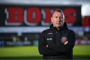 27 March 2024; Newly appointed manager Alan Reynolds sits for a portrait during a Bohemians media conference at Dalymount Park in Dublin. Photo by Seb Daly/Sportsfile