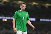 26 March 2024; Seamus Coleman of Republic of Ireland during the international friendly match between Republic of Ireland and Switzerland at the Aviva Stadium in Dublin. Photo by Ben McShane/Sportsfile