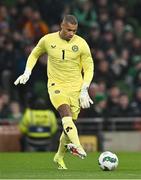 26 March 2024; Republic of Ireland goalkeeper Gavin Bazunu during the international friendly match between Republic of Ireland and Switzerland at the Aviva Stadium in Dublin. Photo by Ben McShane/Sportsfile