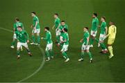 26 March 2024; Republic of Ireland players before the international friendly match between Republic of Ireland and Switzerland at the Aviva Stadium in Dublin.  Photo by Michael P Ryan/Sportsfile