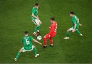 26 March 2024; Xherdan Shaqiri of Switzerland in action against Republic of Ireland players from left,  Josh Cullen, Jason Knight, and Robbie Brady during the international friendly match between Republic of Ireland and Switzerland at the Aviva Stadium in Dublin. Photo by Michael P Ryan/Sportsfile