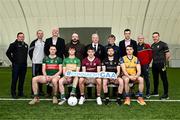 27 March 2024; Back row, from left; Galway selector John Concannon, Sligo selector Noel McGuire, Jeff Nolan of Supervalu, Jason McGoldrick of Supervalu, Connacht GAA president, Connacht GAA chief executive officer John Prenty, Ronan Cassidy of Allianz, Mayo manager Kevin McStay and Leitrim manager Andy Moran and front row, from left, and front row, Mayo footballer Diarmuid O'Connor, Leitrim footballer Jack Casey, Galway footballer John Daly, Keelan Cawley of Sligo and Conor Hussey of Roscommon during the launch of the Connacht GAA Football Championship at Connacht GAA Centre of Excellence in Bekan, Mayo. Photo by Piaras Ó Mídheach/Sportsfile