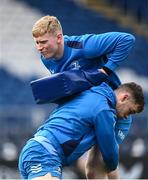 28 March 2024; Jamie Osborne, right, and Rob Russell during a Leinster Rugby captain's run at the RDS Arena in Dublin. Photo by Harry Murphy/Sportsfile