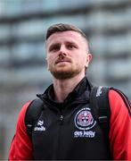 29 March 2024; Adam McDonnell of Bohemians arrives for the SSE Airtricity Men's Premier Division match between Shamrock Rovers and Bohemians at Tallaght Stadium in Dublin. Photo by Stephen McCarthy/Sportsfile