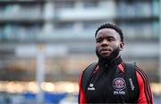 29 March 2024; James Akintunde of Bohemians arrives for the SSE Airtricity Men's Premier Division match between Shamrock Rovers and Bohemians at Tallaght Stadium in Dublin. Photo by Stephen McCarthy/Sportsfile
