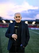 29 March 2024; Galway United manager John Caulfield is interviewed by LOITV before the SSE Airtricity Men's Premier Division match between Derry City and Galway United at The Ryan McBride Brandywell Stadium in Derry. Photo by Ben McShane/Sportsfile
