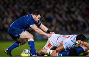 29 March 2024; Cian Healy of Leinster pulls Elrigh Louw of Vodacom Bulls out of a ruck during the United Rugby Championship match between Leinster and Vodacom Bulls at the RDS Arena in Dublin. Photo by Harry Murphy/Sportsfile