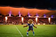 29 March 2024; Leo the Lion before the United Rugby Championship match between Leinster and Vodacom Bulls at the RDS Arena in Dublin. Photo by Harry Murphy/Sportsfile