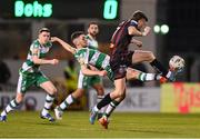 29 March 2024; Adam McDonnell of Bohemians in action against Gary O'Neill of Shamrock Rovers during the SSE Airtricity Men's Premier Division match between Shamrock Rovers and Bohemians at Tallaght Stadium in Dublin. Photo by Stephen McCarthy/Sportsfile