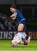 29 March 2024; James Lowe of Leinster is tackled by Marcell Coetzee of Vodacom Bulls during the United Rugby Championship match between Leinster and Vodacom Bulls at the RDS Arena in Dublin. Photo by Seb Daly/Sportsfile