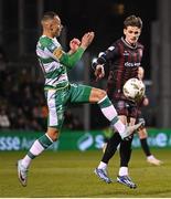 29 March 2024; Paddy Kirk of Bohemians in action against Graham Burke of Shamrock Rovers during the SSE Airtricity Men's Premier Division match between Shamrock Rovers and Bohemians at Tallaght Stadium in Dublin. Photo by David Fitzgerald/Sportsfile