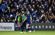 29 March 2024; Luke McGrath of Leinster leaves the pitch after being shown a yellow card during the United Rugby Championship match between Leinster and Vodacom Bulls at the RDS Arena in Dublin. Photo by Harry Murphy/Sportsfile