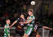 29 March 2024; Daniel Cleary of Shamrock Rovers in action against Jordan Flores, left, and James Clarke of Bohemians during the SSE Airtricity Men's Premier Division match between Shamrock Rovers and Bohemians at Tallaght Stadium in Dublin. Photo by David Fitzgerald/Sportsfile