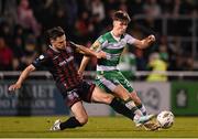 29 March 2024; Johnny Kenny of Shamrock Rovers in action against Jordan Flores of Bohemians during the SSE Airtricity Men's Premier Division match between Shamrock Rovers and Bohemians at Tallaght Stadium in Dublin. Photo by Stephen McCarthy/Sportsfile