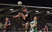 29 March 2024; Jevon Mills of Bohemians in action against Lee Grace of Shamrock Rovers during the SSE Airtricity Men's Premier Division match between Shamrock Rovers and Bohemians at Tallaght Stadium in Dublin. Photo by Stephen McCarthy/Sportsfile