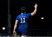 29 March 2024; James Lowe of Leinster celebrates after scoring his side's third try during the United Rugby Championship match between Leinster and Vodacom Bulls at the RDS Arena in Dublin. Photo by Seb Daly/Sportsfile