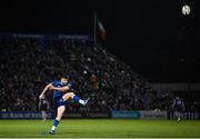 29 March 2024; Harry Byrne of Leinster kicks a conversion during the United Rugby Championship match between Leinster and Vodacom Bulls at the RDS Arena in Dublin. Photo by Seb Daly/Sportsfile