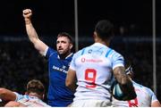 29 March 2024; Jack Conan of Leinster celebrates his side winning a penalty during the United Rugby Championship match between Leinster and Vodacom Bulls at the RDS Arena in Dublin. Photo by Seb Daly/Sportsfile