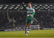 29 March 2024; Darragh Burns of Shamrock Rovers celebrates after scoring his side's second goal during the SSE Airtricity Men's Premier Division match between Shamrock Rovers and Bohemians at Tallaght Stadium in Dublin. Photo by David Fitzgerald/Sportsfile