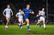 29 March 2024; Liam Turner of Leinster on his way to scoring his side's seventh try during the United Rugby Championship match between Leinster and Vodacom Bulls at the RDS Arena in Dublin. Photo by Seb Daly/Sportsfile