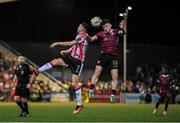 29 March 2024; Edward McCarthy of Galway United in action against Michael Duffy of Derry City during the SSE Airtricity Men's Premier Division match between Derry City and Galway United at The Ryan McBride Brandywell Stadium in Derry. Photo by Ben McShane/Sportsfile