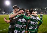 29 March 2024; Darragh Burns of Shamrock Rovers, centre, celebrates with team mates after scoring their side's second goal during the SSE Airtricity Men's Premier Division match between Shamrock Rovers and Bohemians at Tallaght Stadium in Dublin. Photo by David Fitzgerald/Sportsfile